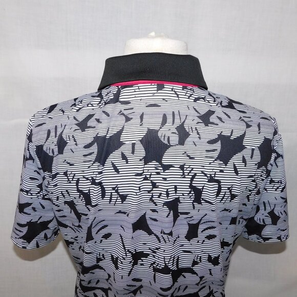 Coral Bay Womens PL Petite L Black White Striped Leaves Golf Polo Shirt 1/4 Zip - Picture 10 of 11
